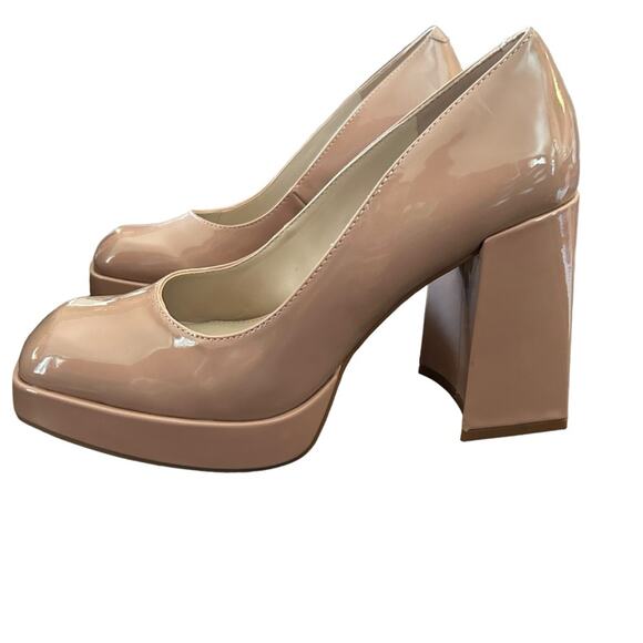 Kenneth Cole Bri Platform Patent Pumps Buff Flare Block Heel Square Toe SZ 8.5 - Picture 2 of 11